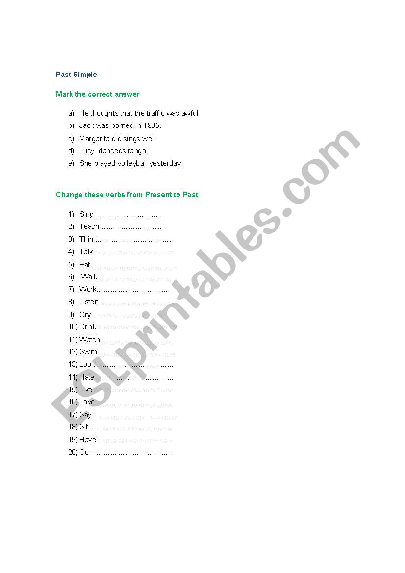 Past Simple worksheet