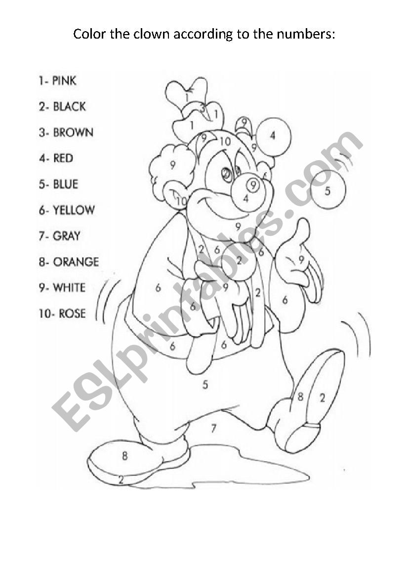 Color the clown worksheet