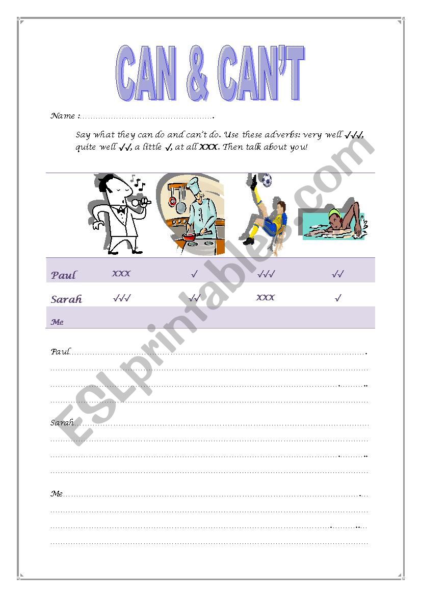 Can or CanÂ´t worksheet