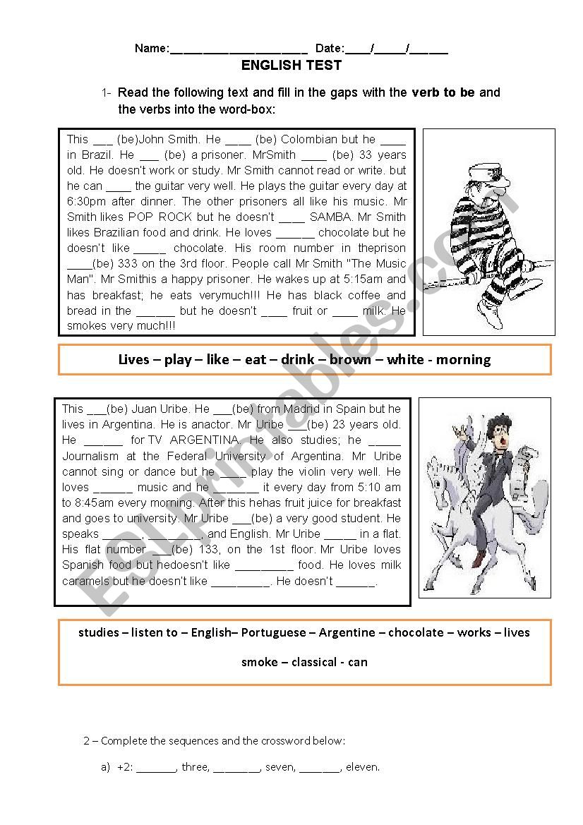 English Test - Simple Present, Verb To be, Cardinal Numbers