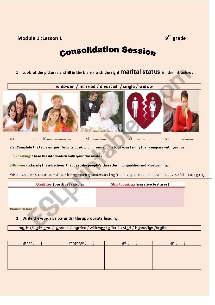 A consolidation session about family relationships 