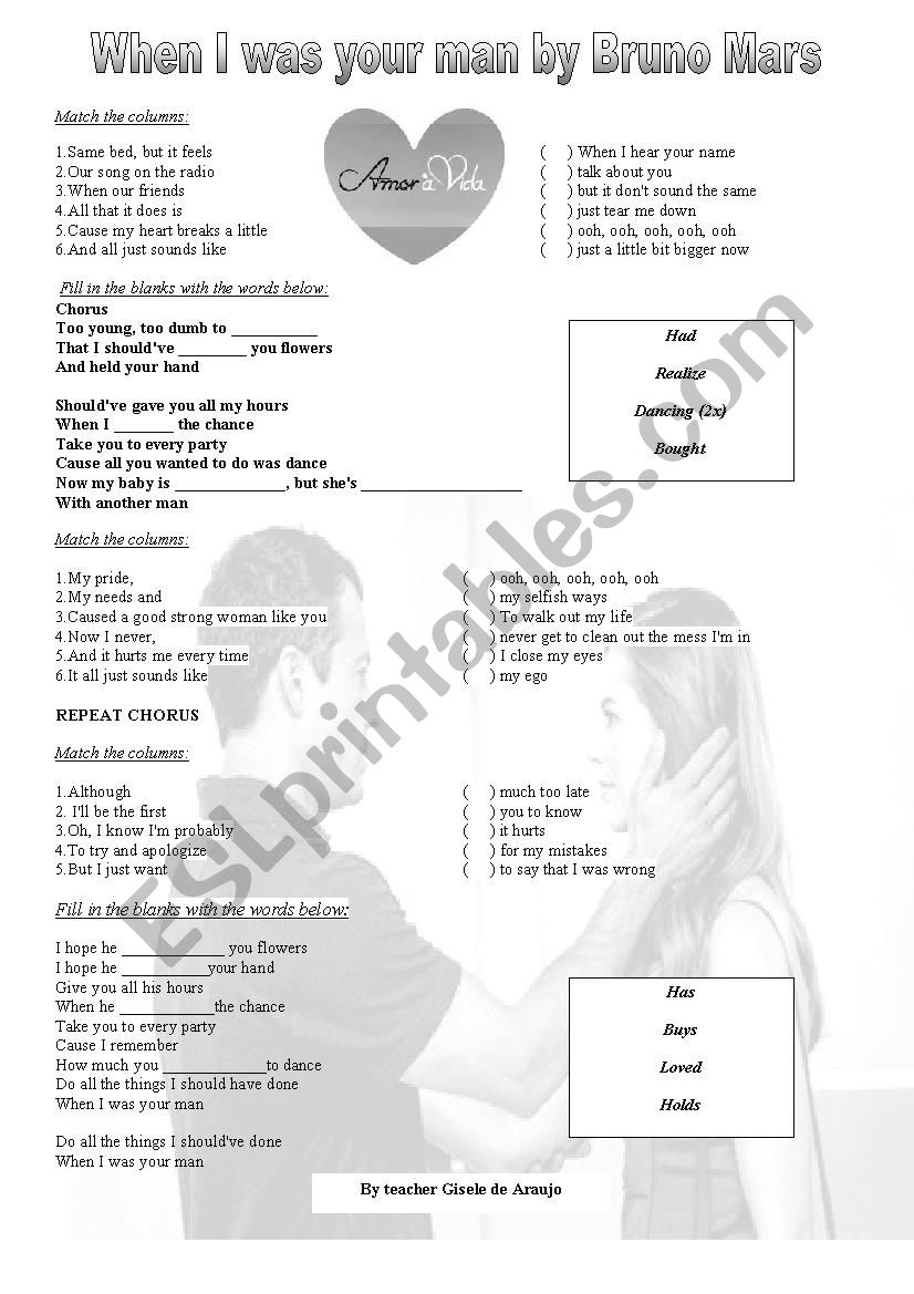 WHEN I WAS  YOUR MAN worksheet
