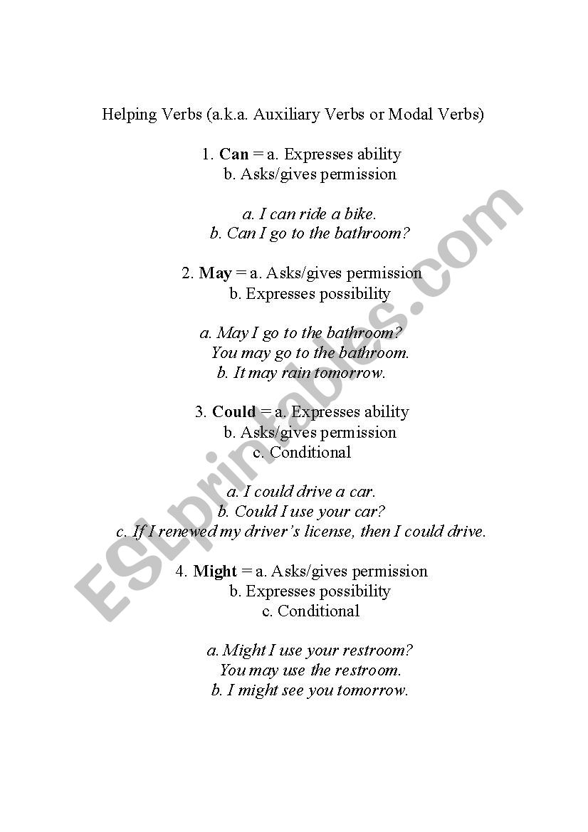 Helping Verbs worksheet