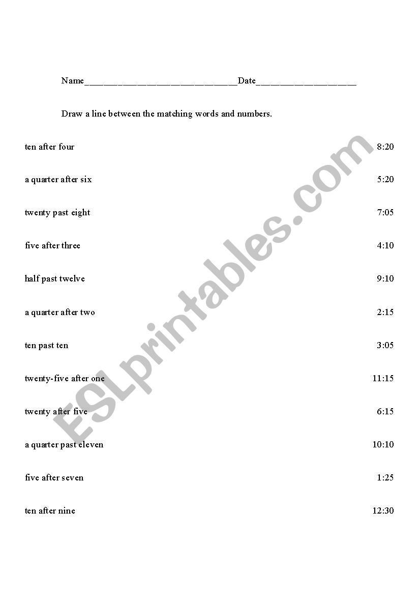 Time Vocabulary Matching: After and Past