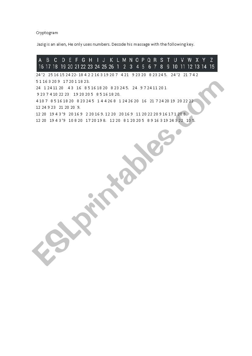 Alien cryptogram puzzles worksheet
