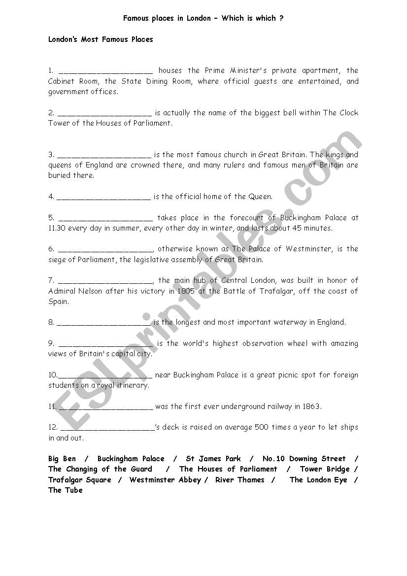 London quiz worksheet