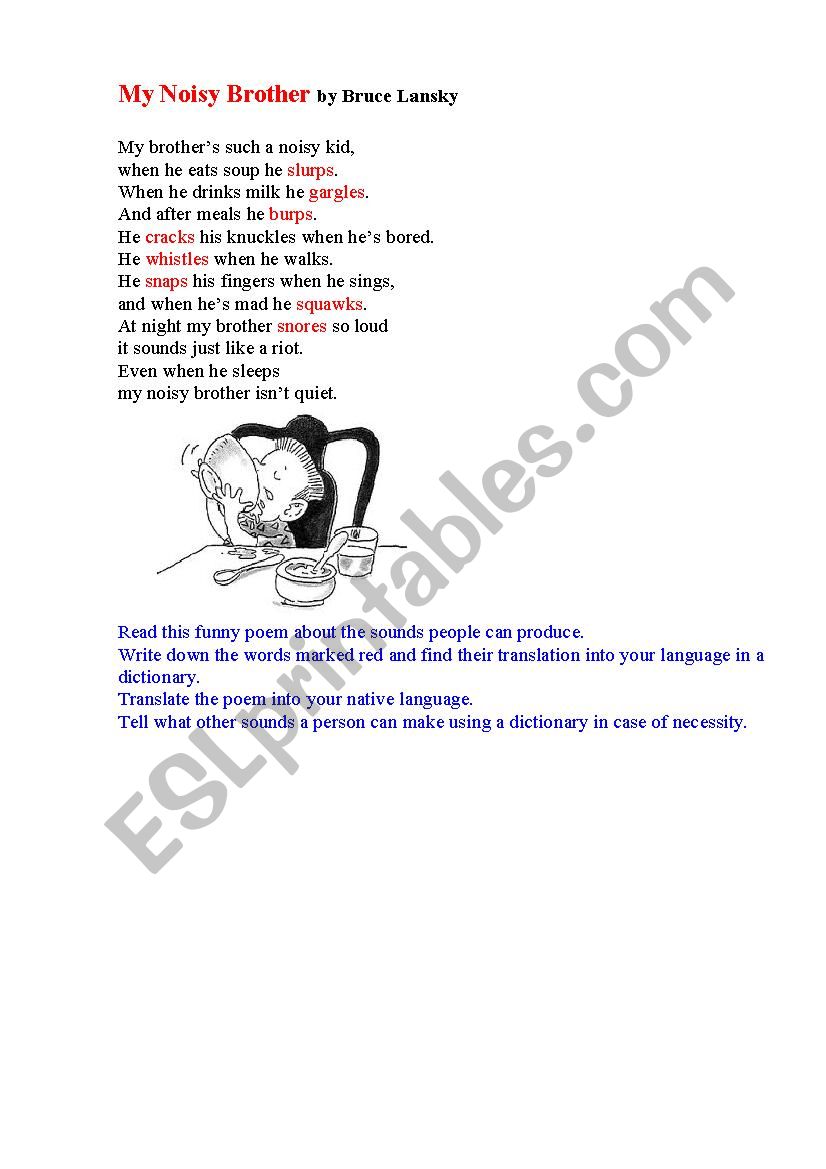 NOISY BROTHER ( a poem ) worksheet