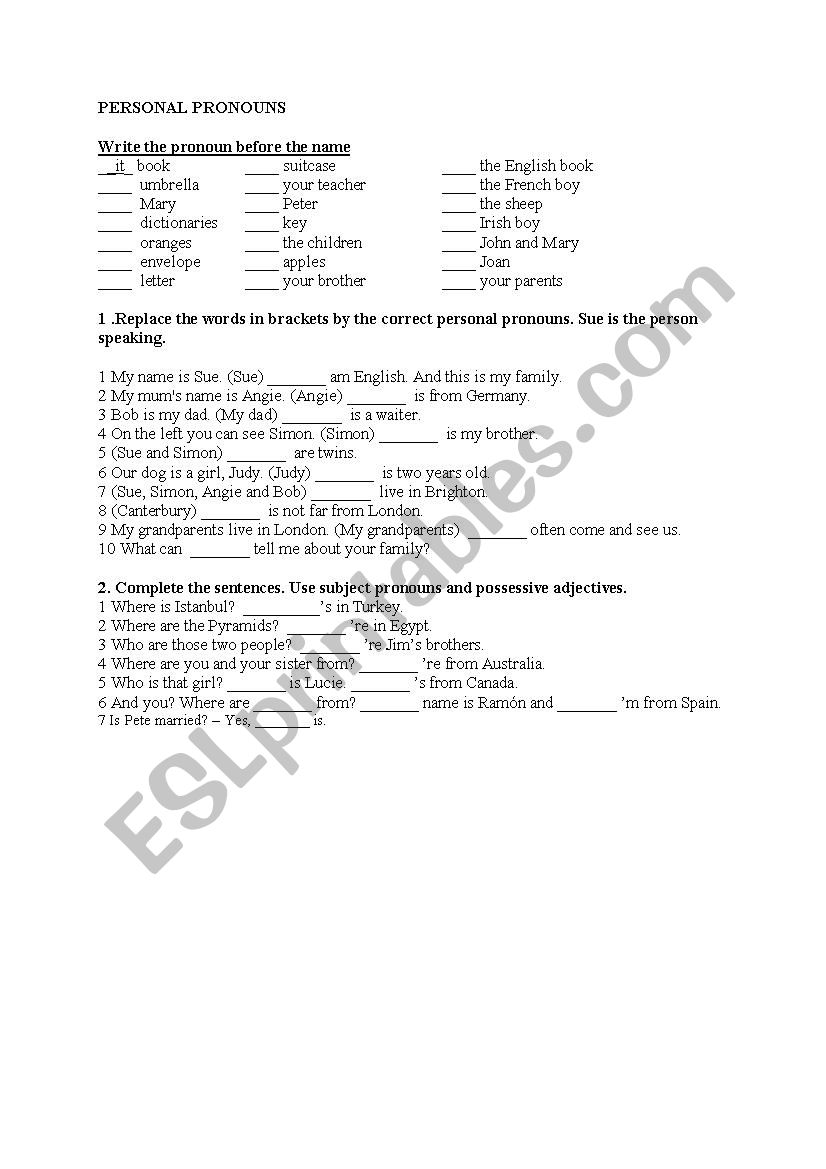 Personal Pronouns worksheet