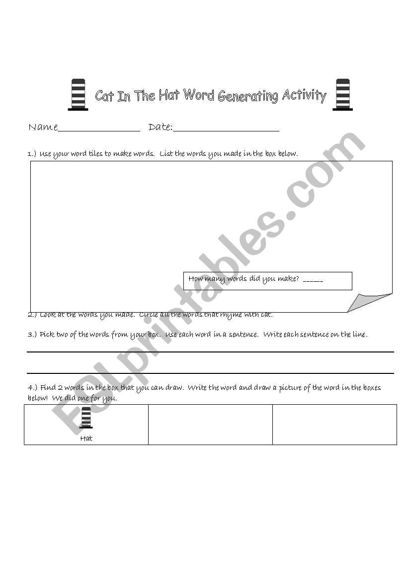cat in the hat worksheet