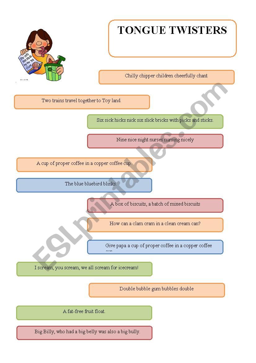 Tongue twisters worksheet