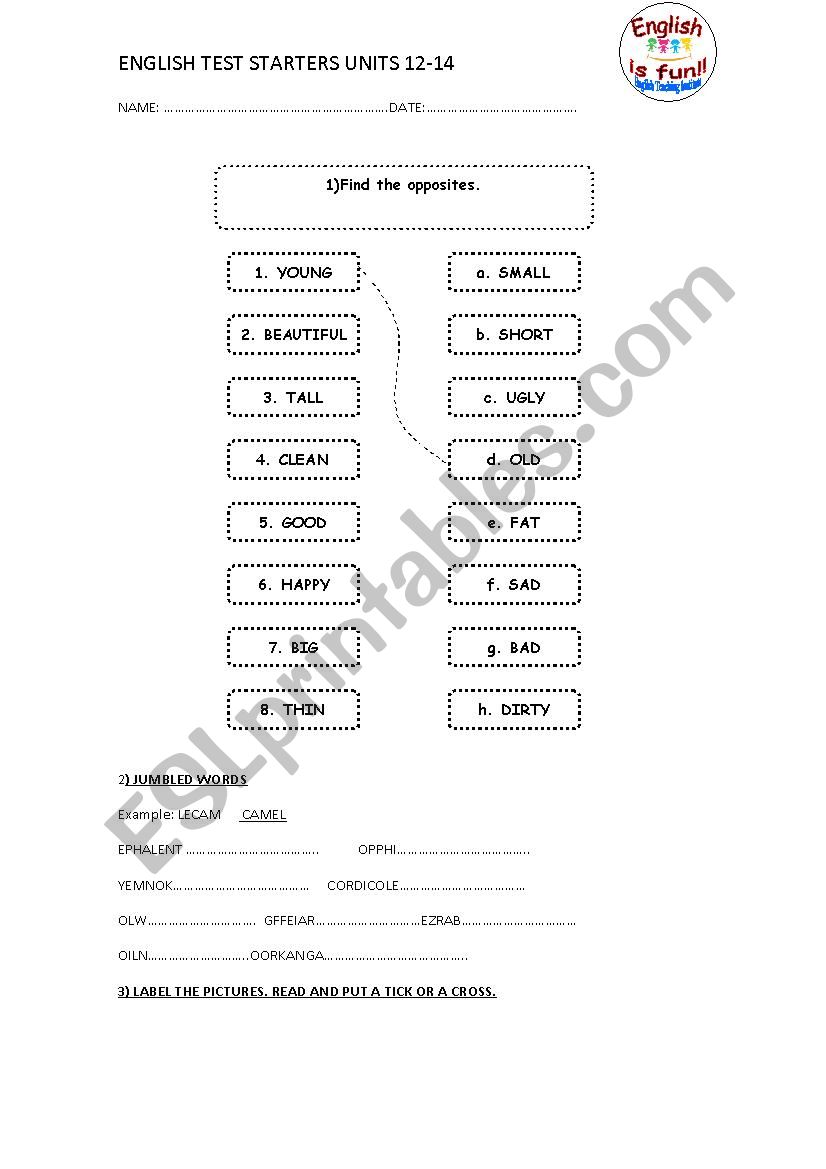 OPPPOSITES MOCK STARTERS TEST worksheet