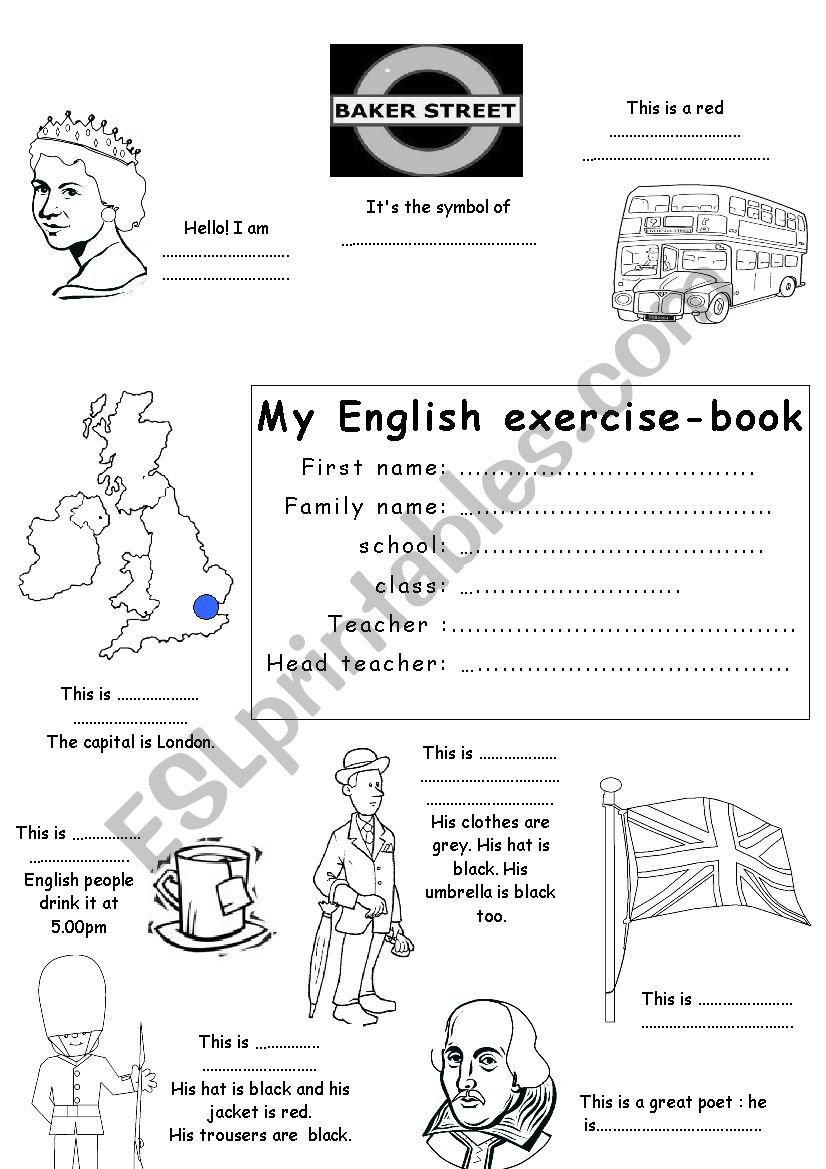 Exercise-book cover - ESL worksheet by selly69