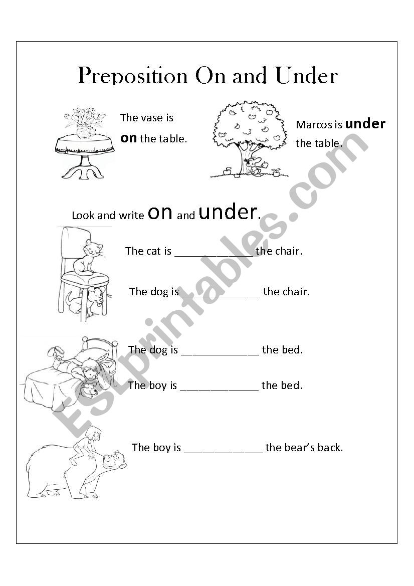 ON AND UNDER worksheet