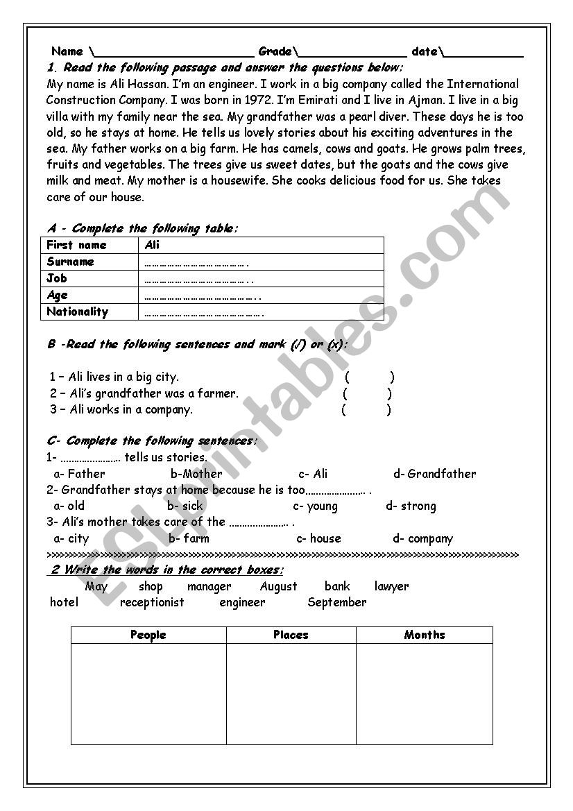 diagnostic test worksheet