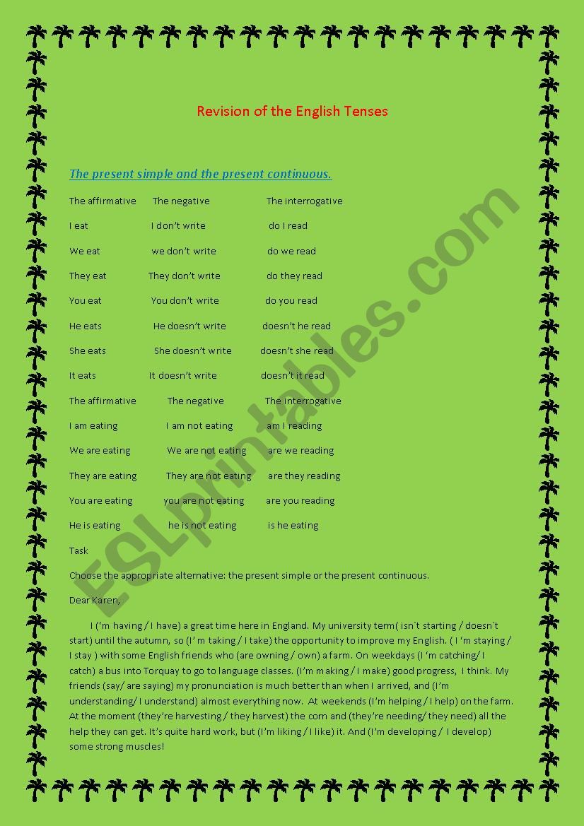 revision of the english tenses 