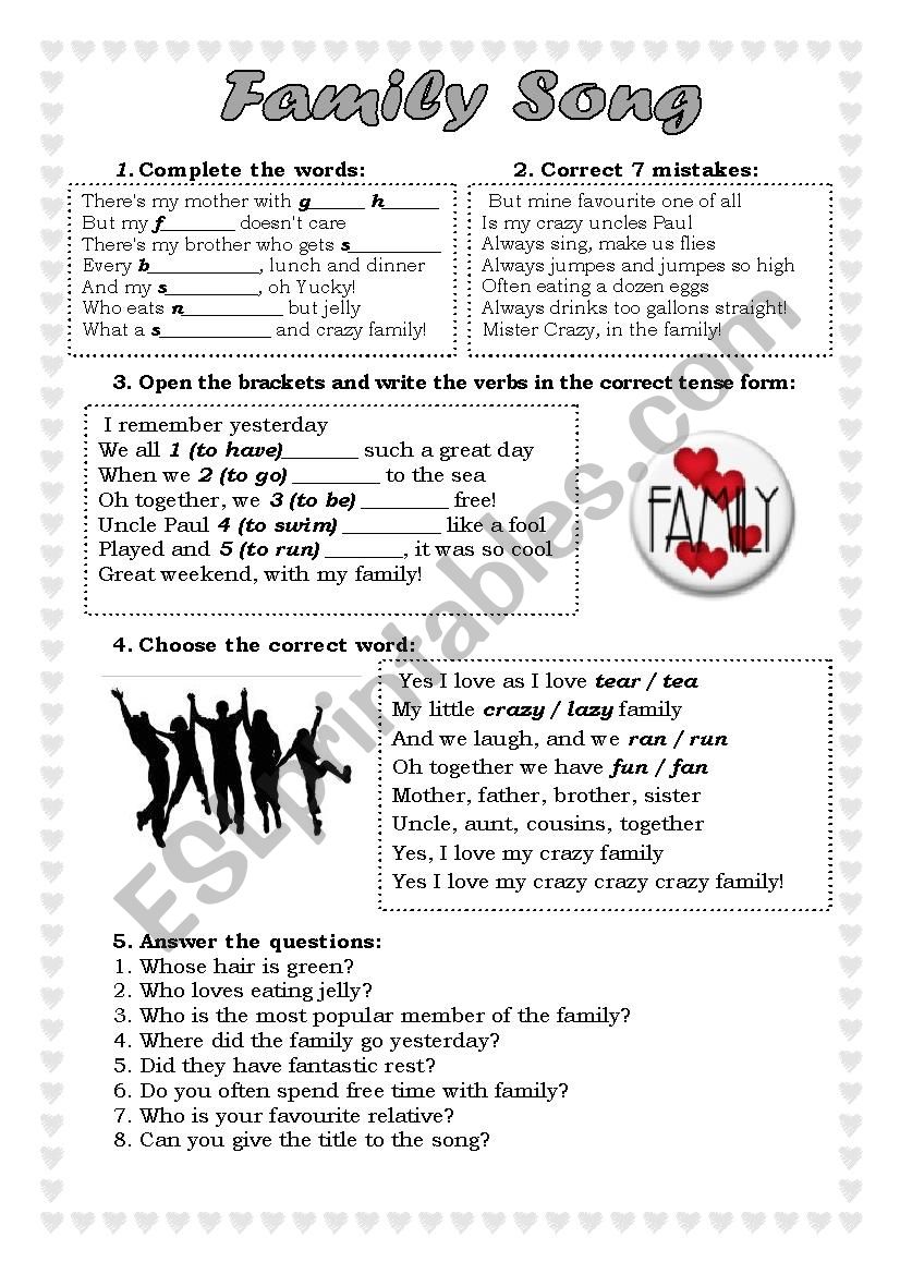 Family Song worksheet