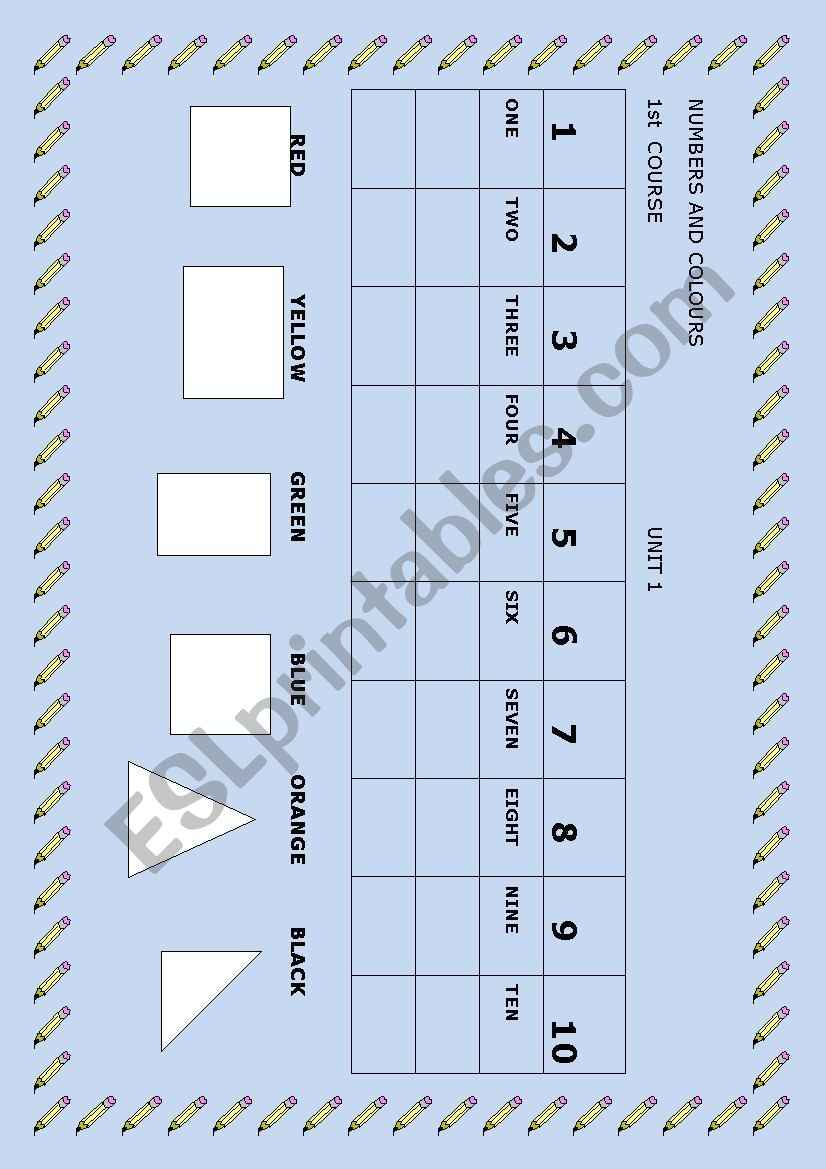 NUMBERS AND COLOURS worksheet