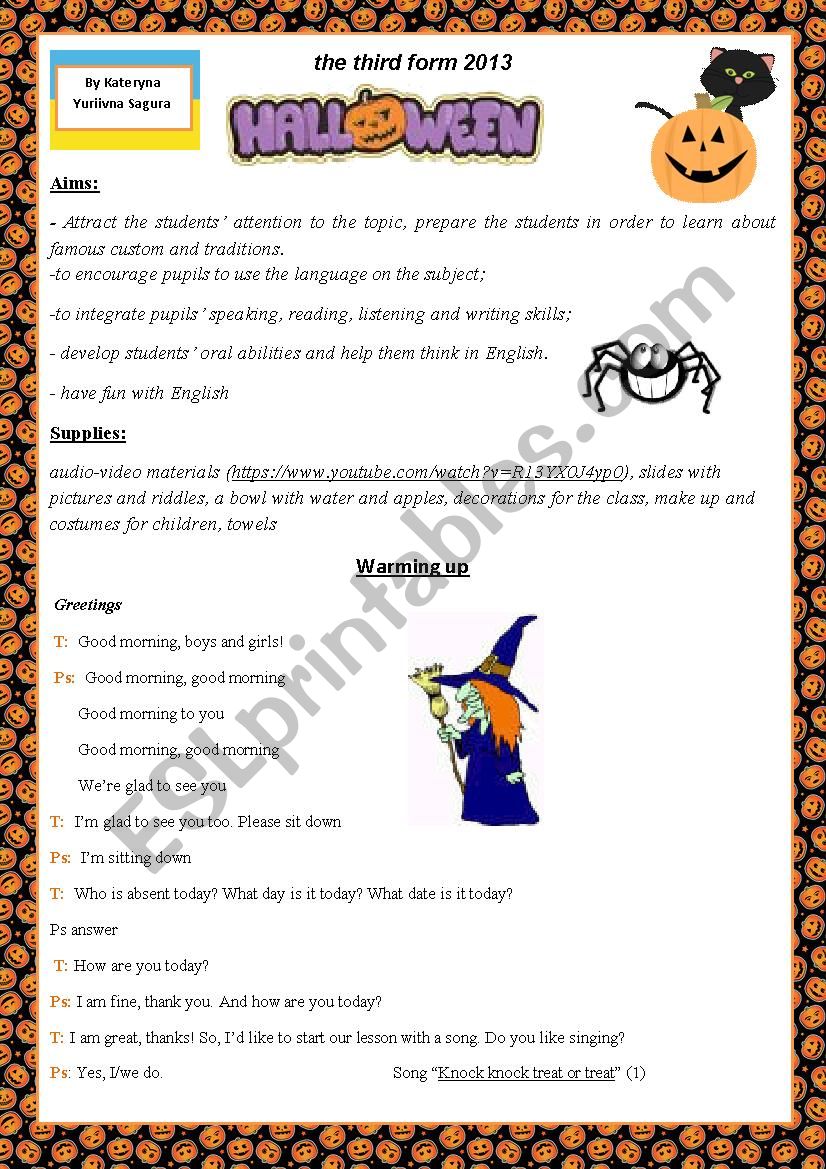 Halloween lesson plan worksheet