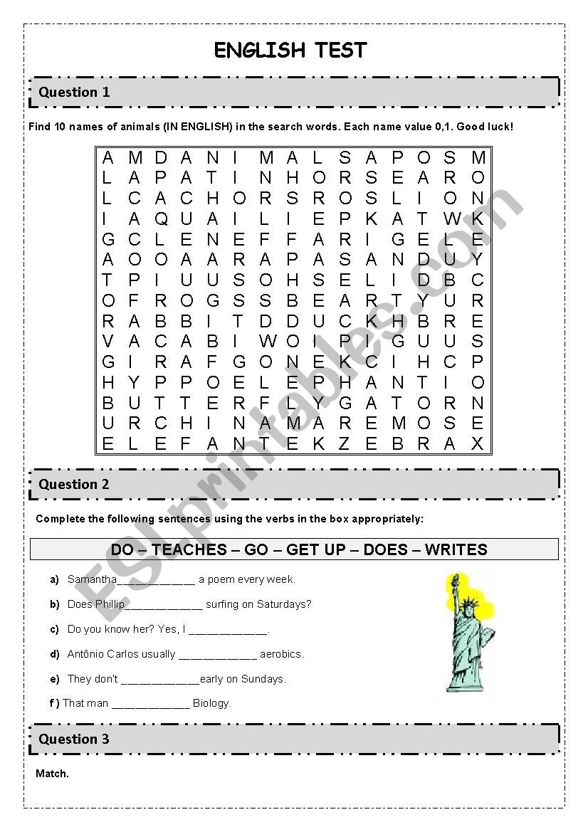 English Test worksheet