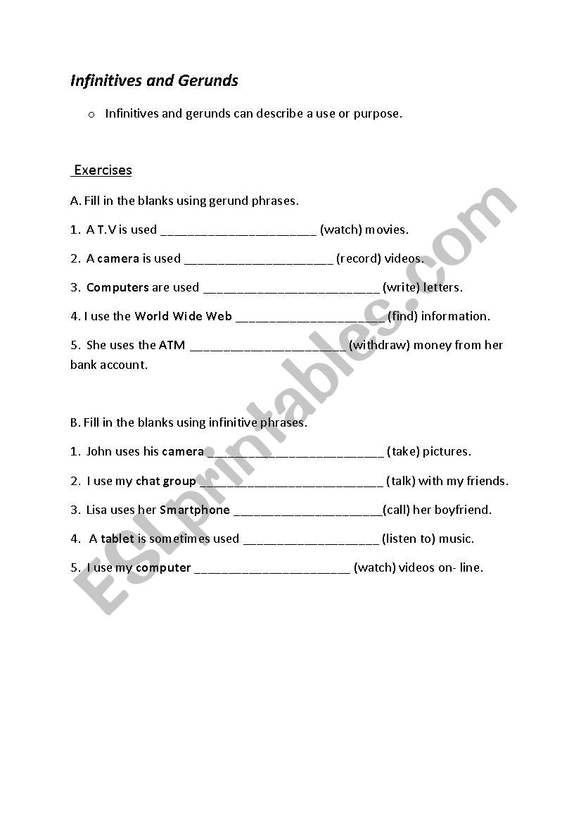 Gerunds worksheet