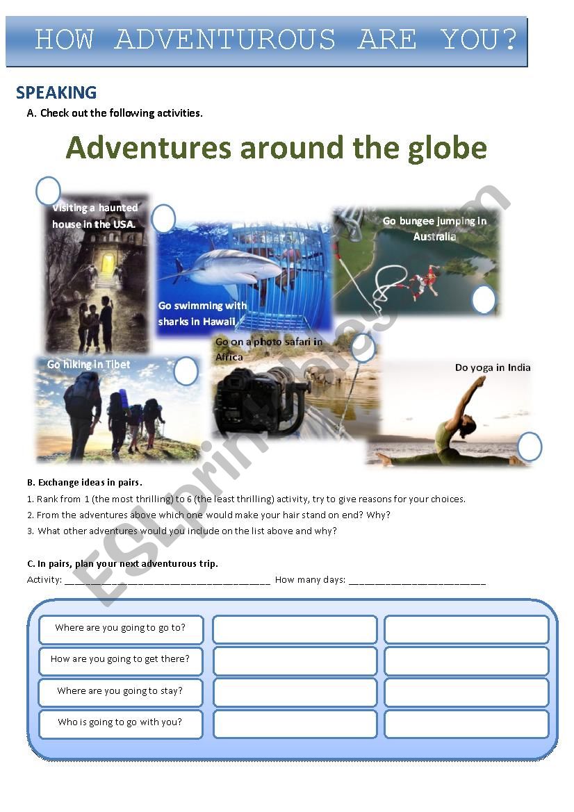 Adventures around the globe worksheet