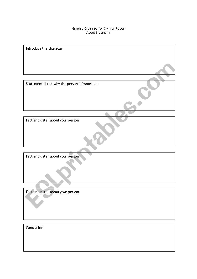 Graphic Organizer for Opinion Paper about Biography