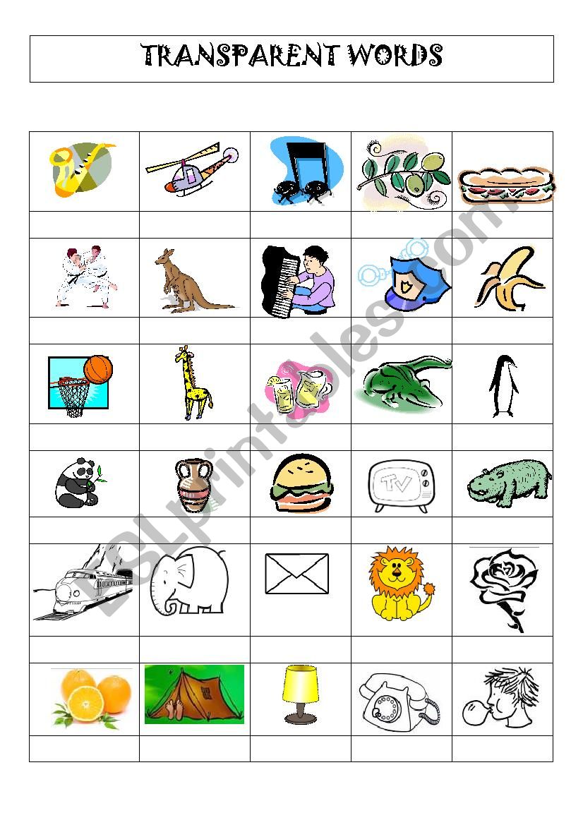 transparent words worksheet