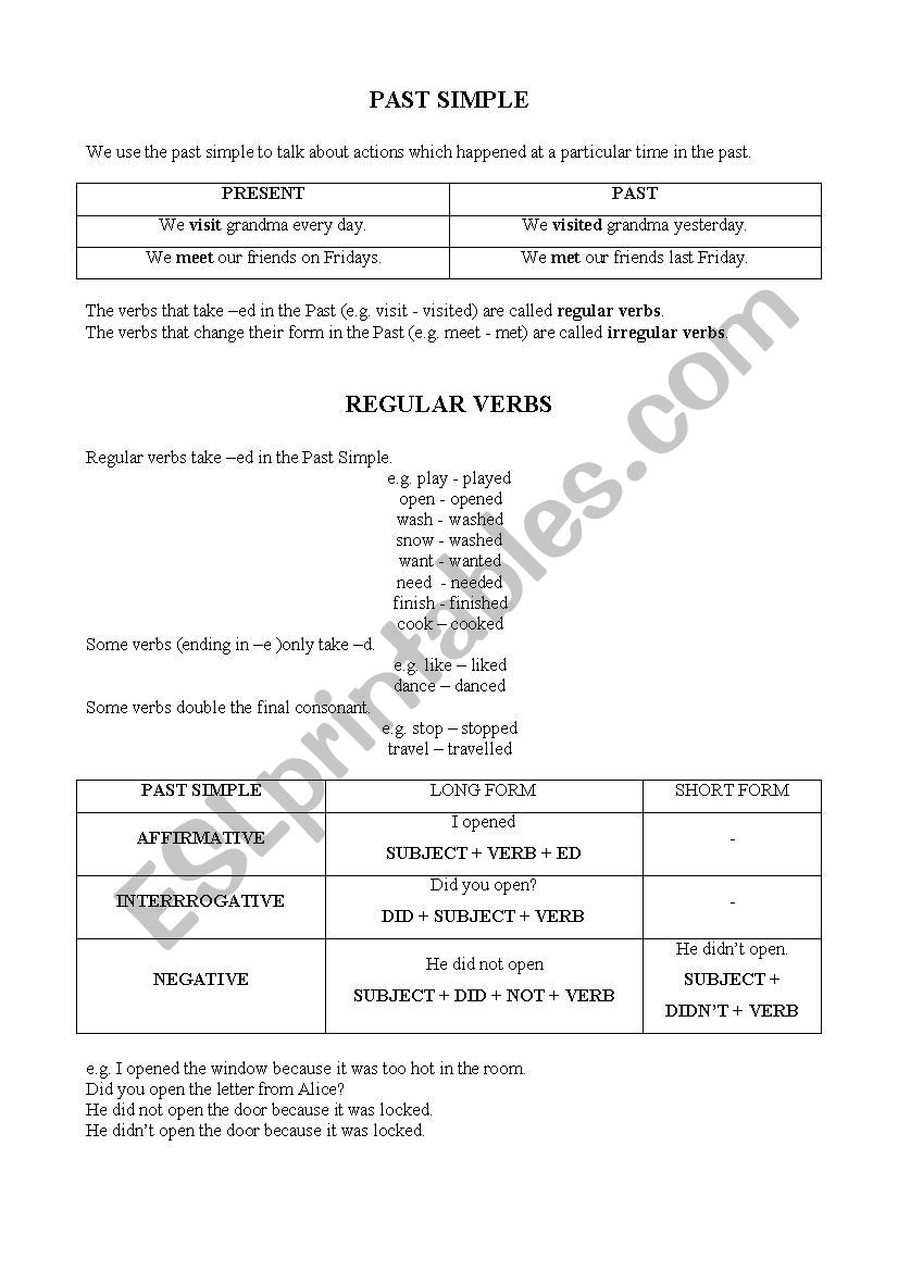 Past simple  worksheet