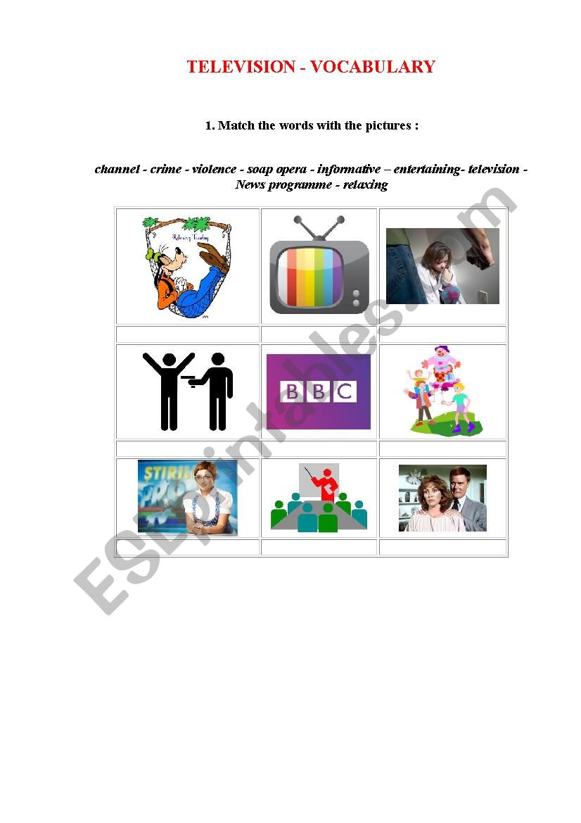 Television Vocabulary worksheet