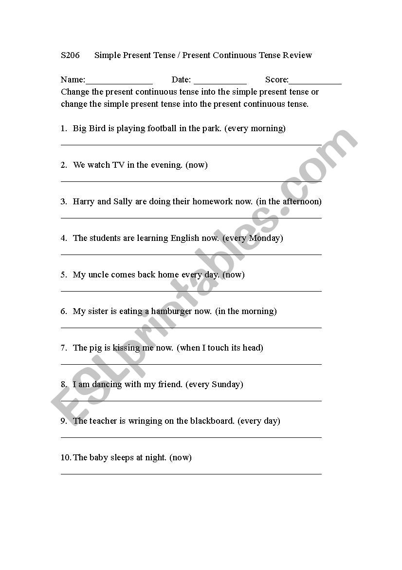 Tenses Review worksheet