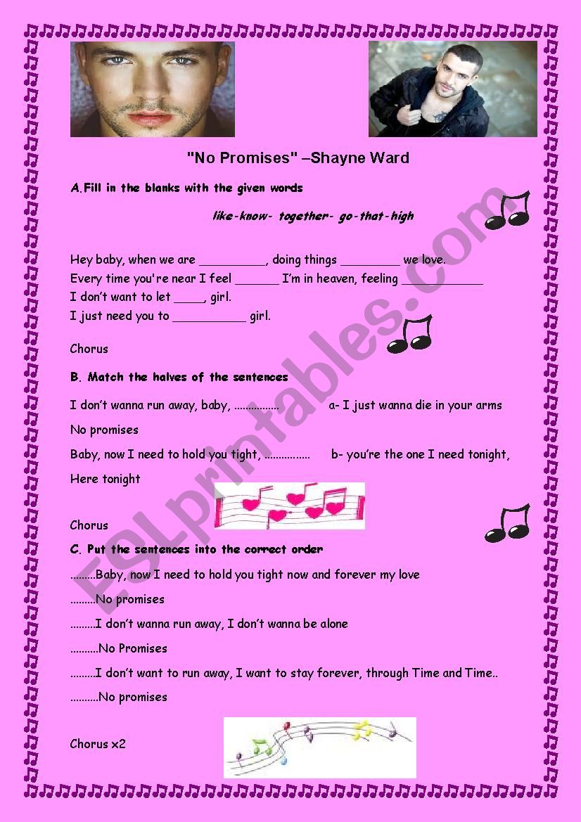 NO PROMISES-SONG worksheet