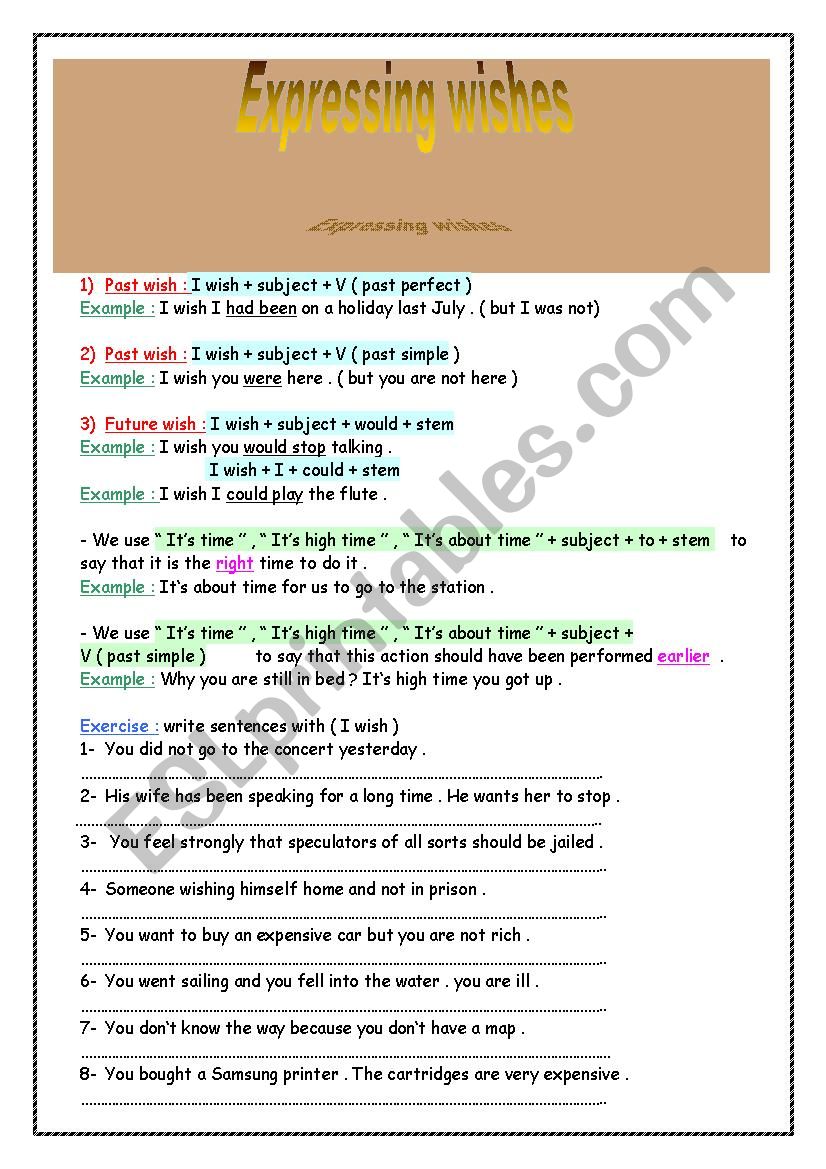 wishes  worksheet