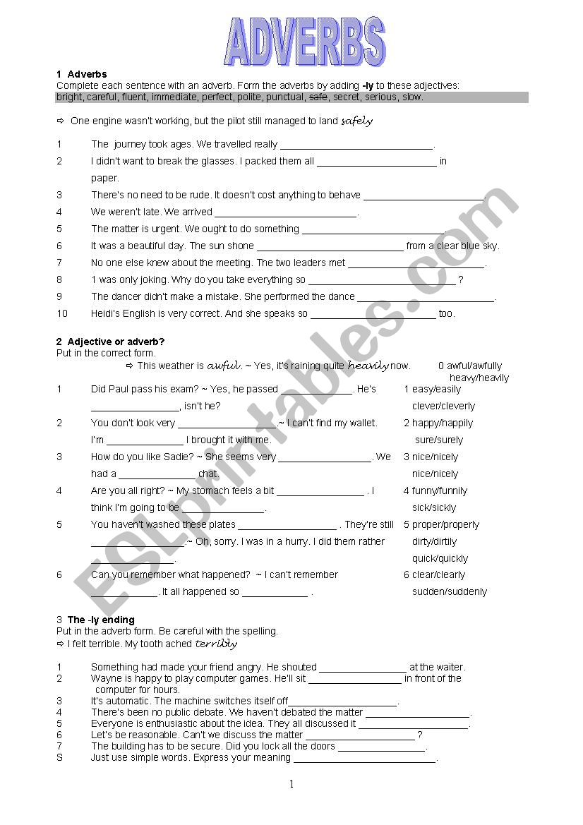 adjectives and adverbs worksheet