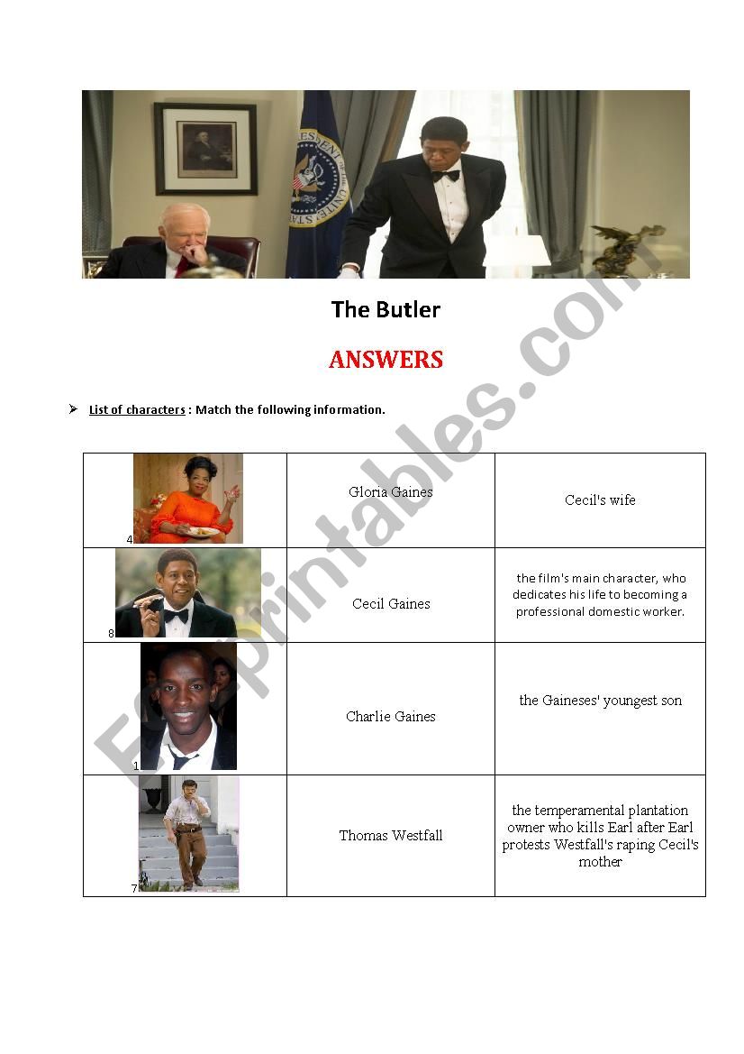 The Butler PART 2- Answers worksheet