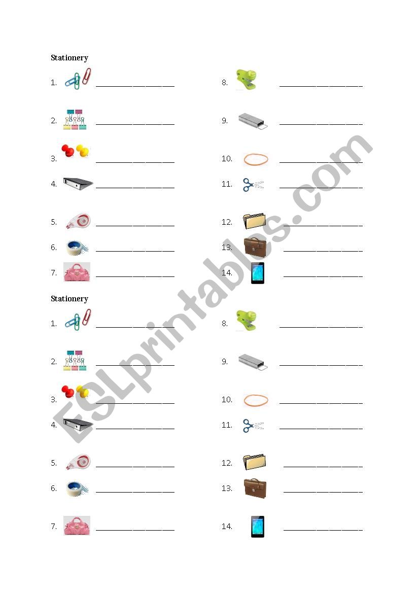 Stationery with pictures worksheet