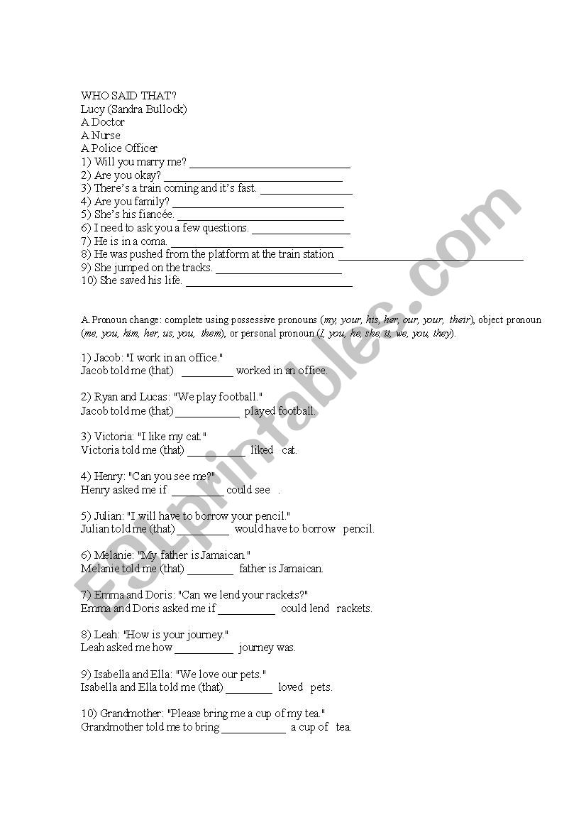 Reported Speech worksheet