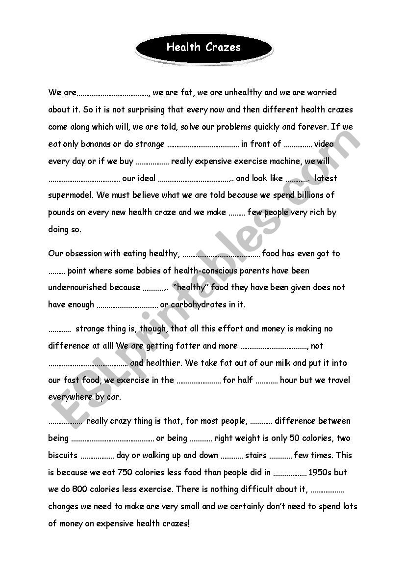 Healthy living worksheet