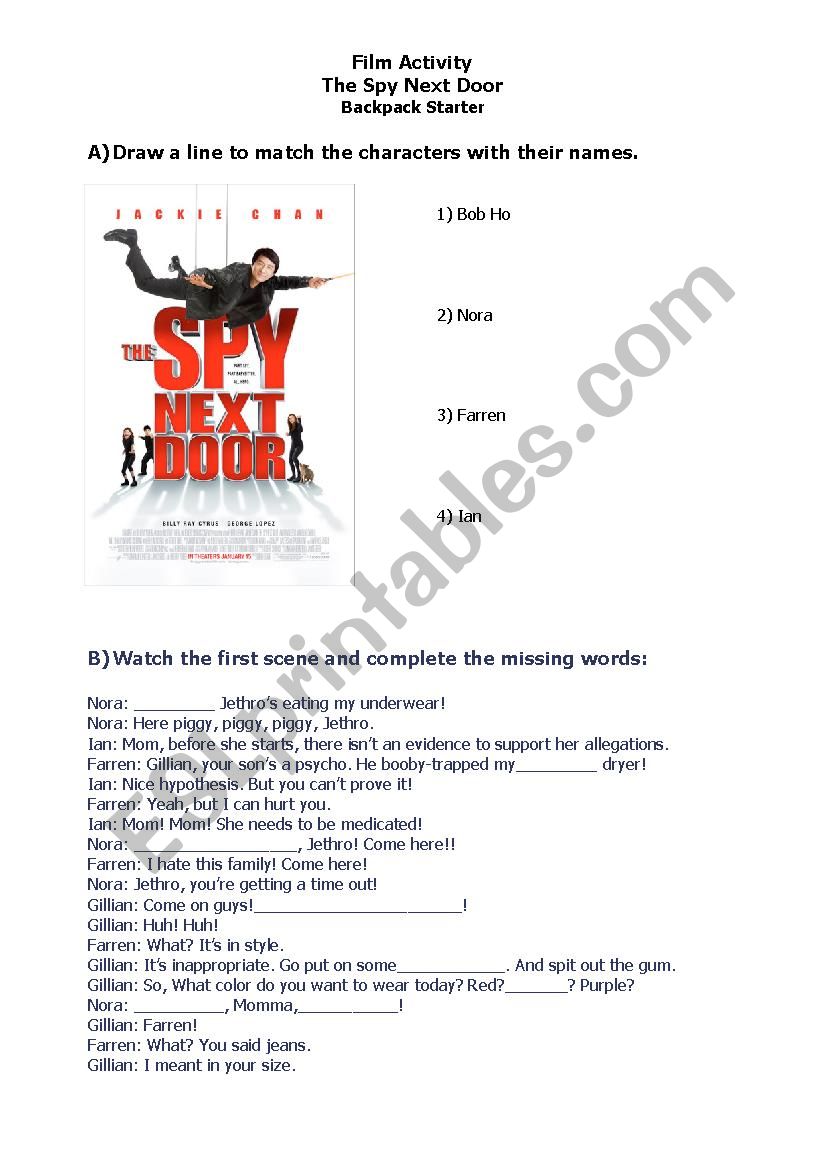 The Spy Next Door worksheet