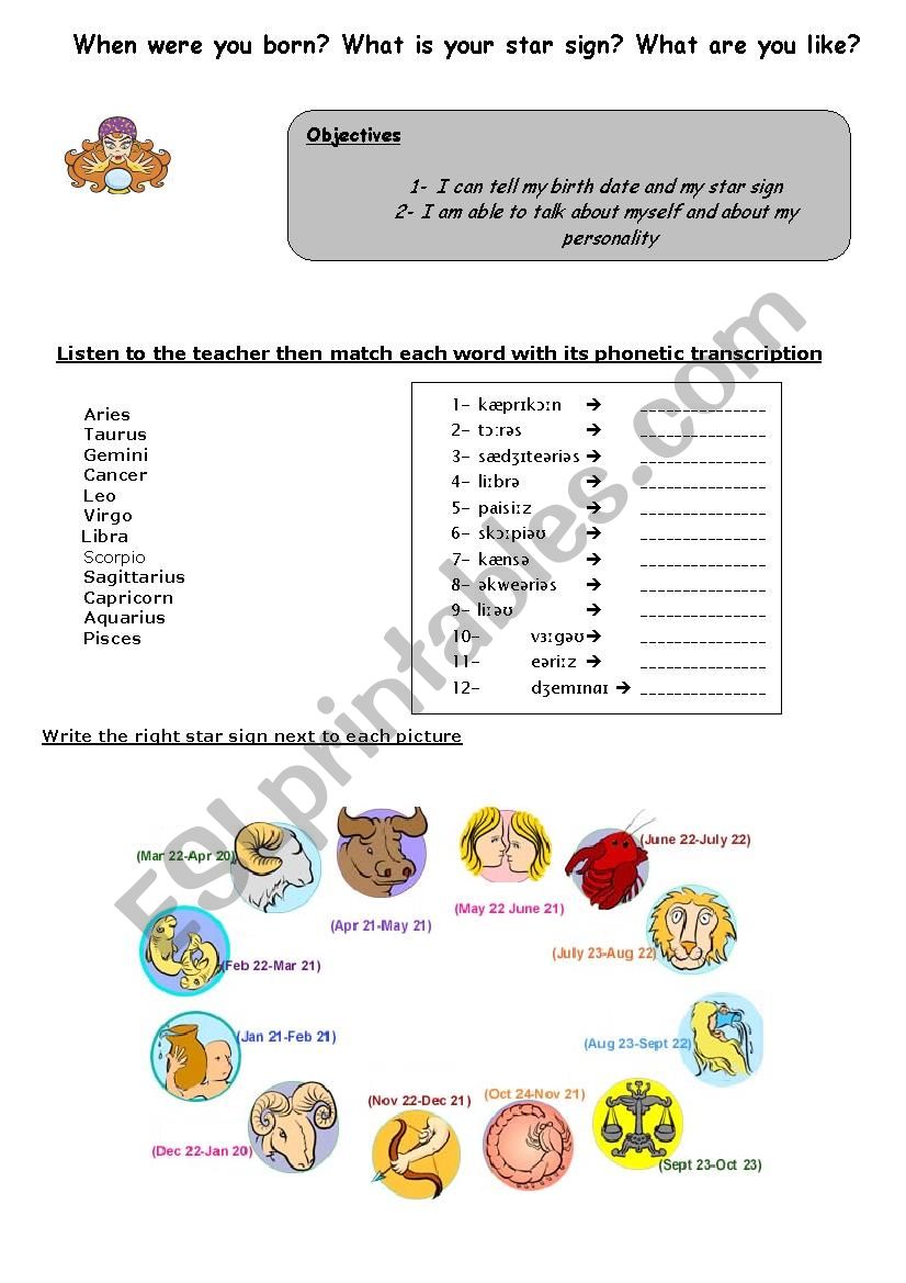 Whats your star sign? worksheet