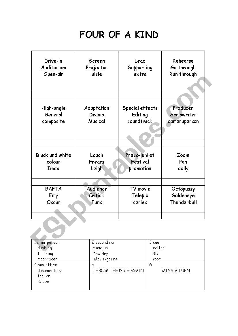 Cinema game worksheet