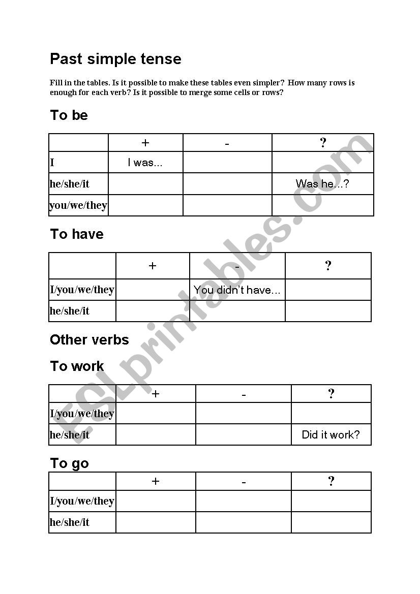 Past simple overview worksheet