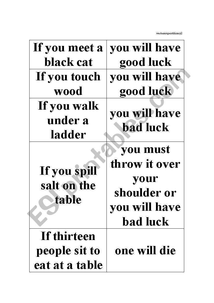 Conditionals &superstitions worksheet