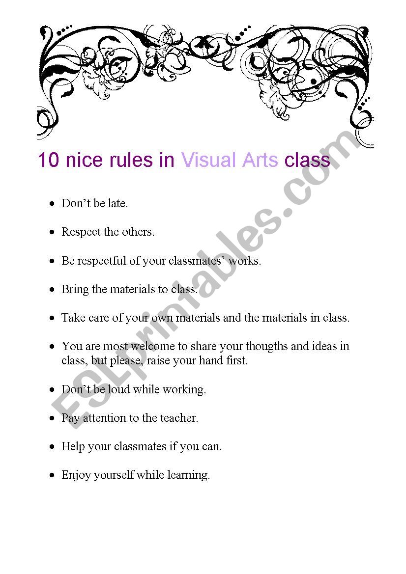 Rules in classroom worksheet