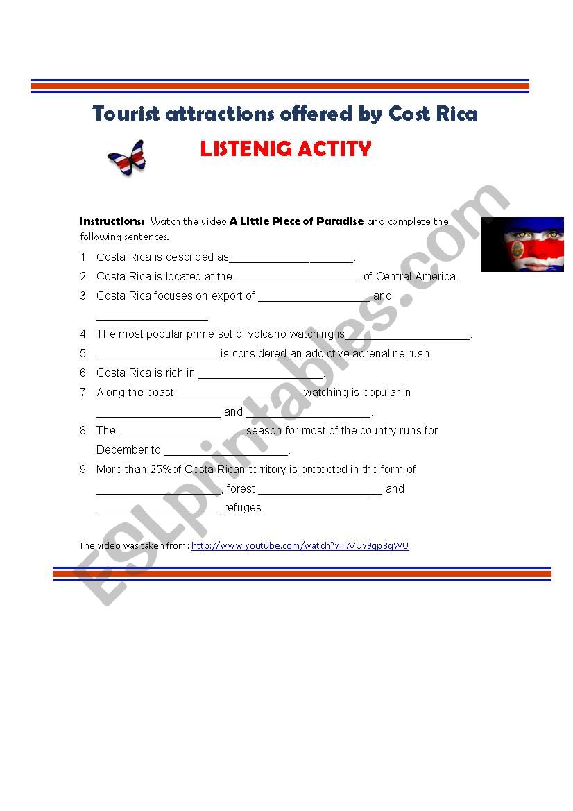  LISTENING EXERCISE: COSTA RICAN TOURIST ATTRACTION