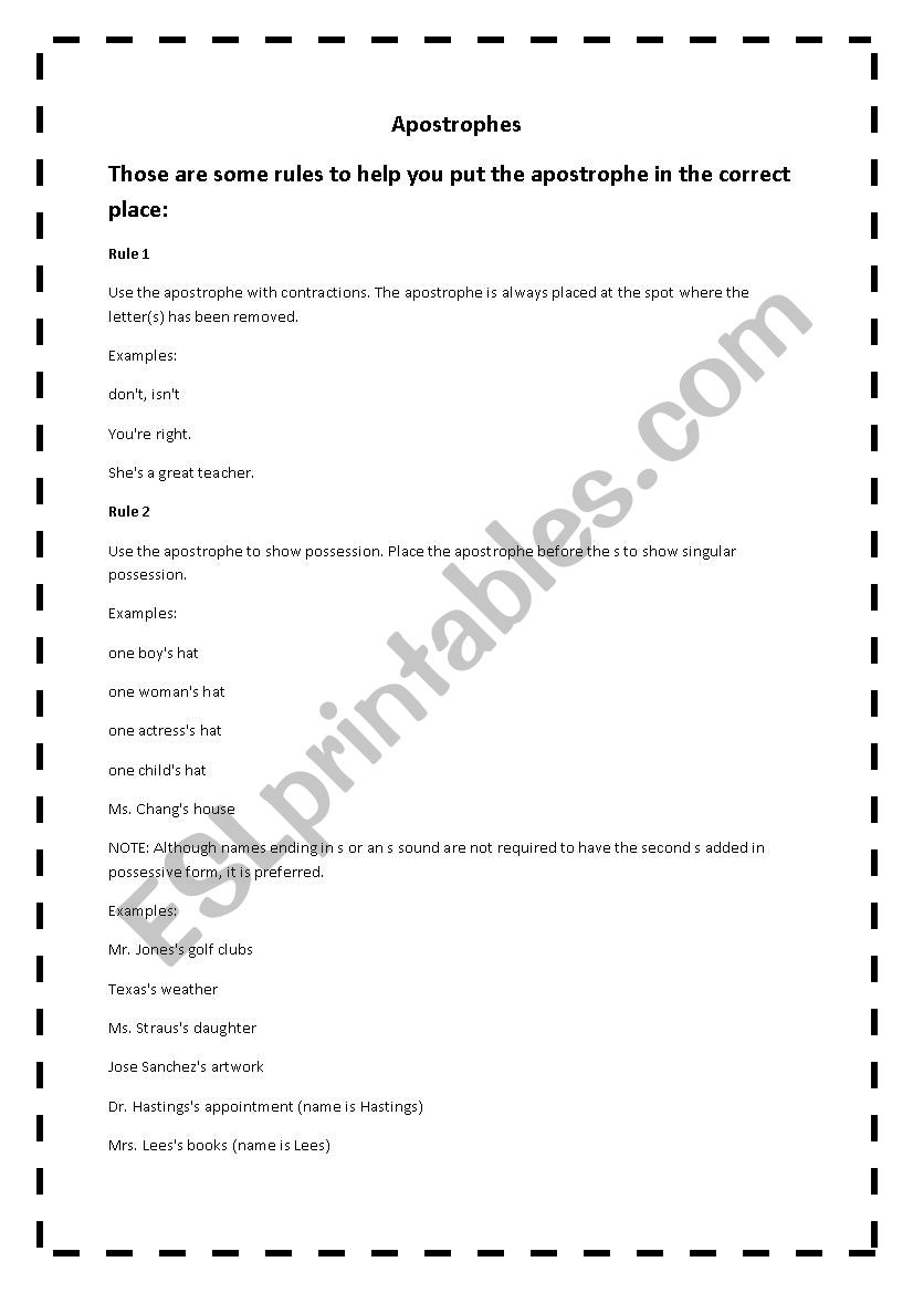 apostrophes worksheet