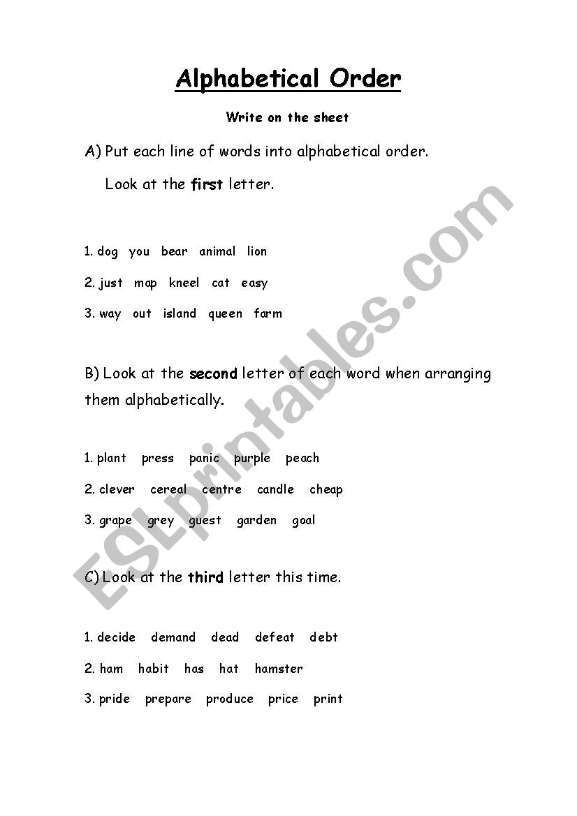 Alphabetical Order worksheet