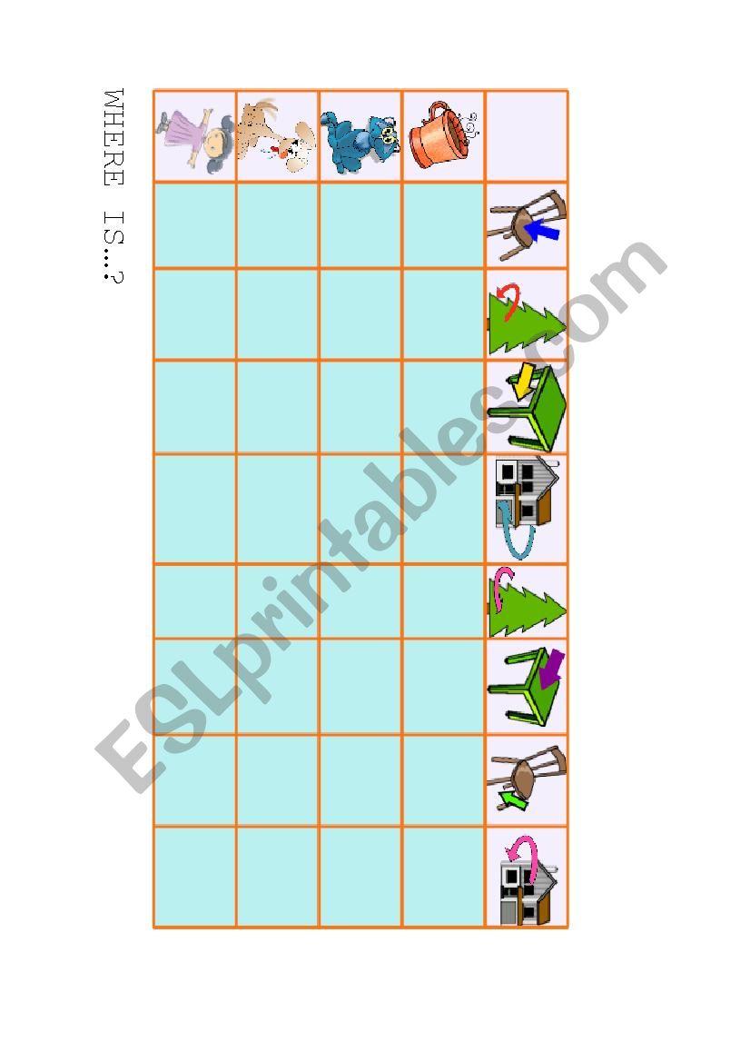 Listening grid. Prepositions. worksheet