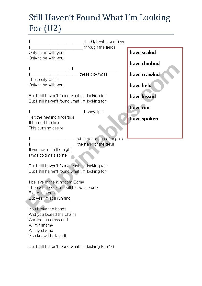 Present Perfect with U2 worksheet