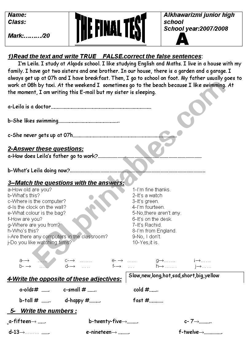 ready tests for beginners worksheet
