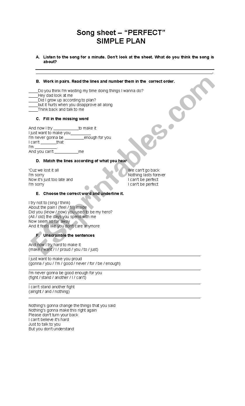 SONG AND GAMES worksheet